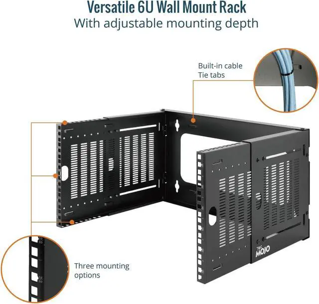 Alt view image 5 of 7 - 6U Wall Mount Network Rack, 19" Open Frame Patch Panel Bracket with Adjustable Depth 9.7-15.9 in, Fits Shallow IT Equipments, 110 lbs Capacity, EIA-310 Compliant