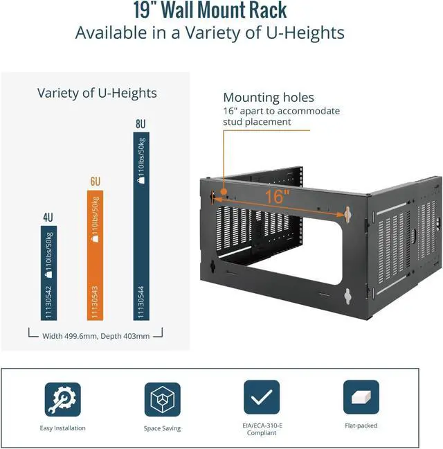 Alt view image 6 of 7 - 6U Wall Mount Network Rack, 19" Open Frame Patch Panel Bracket with Adjustable Depth 9.7-15.9 in, Fits Shallow IT Equipments, 110 lbs Capacity, EIA-310 Compliant