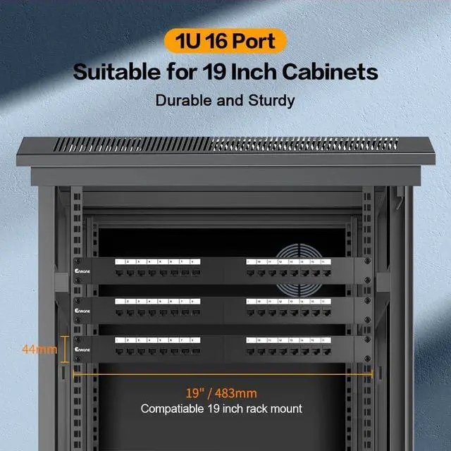 Alt view image 7 of 7 - 16 Port Patch Panel Cat6 Keystone RJ45 Patch Panel (EC Listed) UTP 1U Network Patch Panel with Smart Cable Management for 19inch Rackmount
