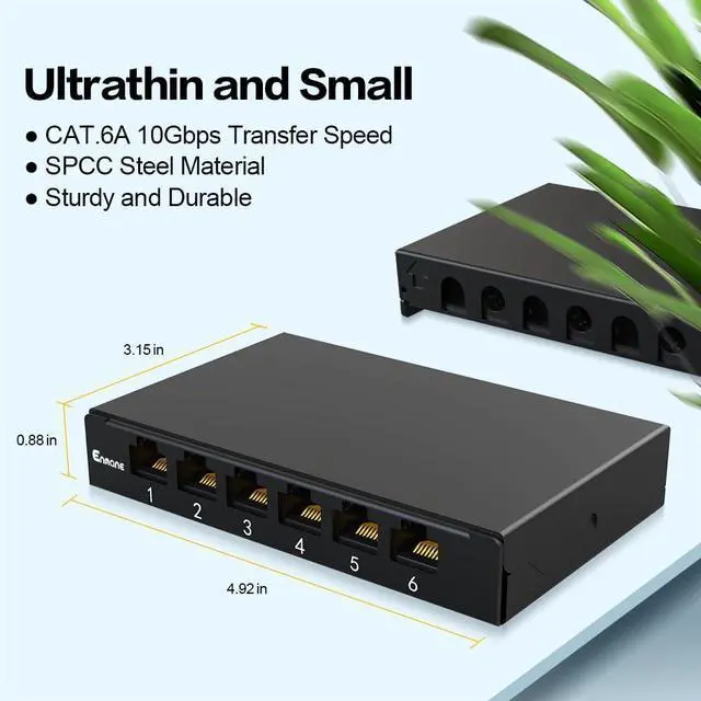 Alt view image 2 of 7 - 6 Port Patch Panel 0.5U CAT6A Keystone Patch Panel (EC Listed) UTP for Desk Mount Home Ethernet Termination Box (EM-0.5U CAT6A)