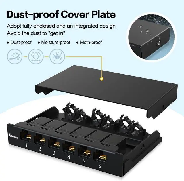 Alt view image 4 of 7 - 6 Port Patch Panel 0.5U CAT6A Keystone Patch Panel (EC Listed) UTP for Desk Mount Home Ethernet Termination Box (EM-0.5U CAT6A)