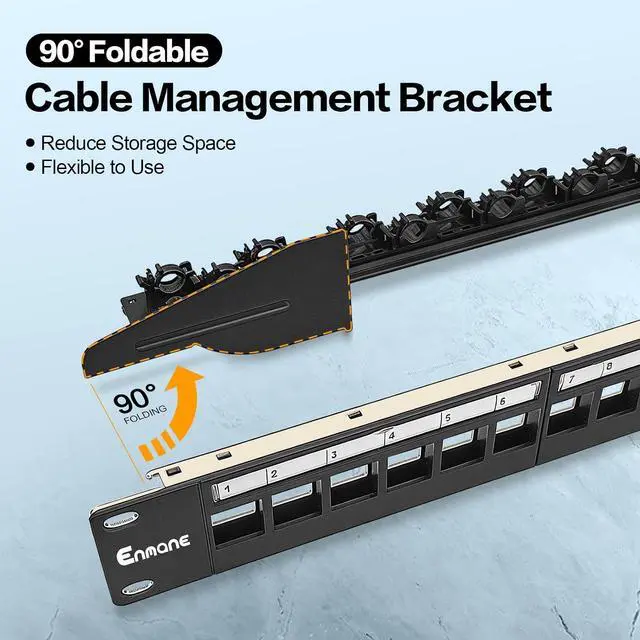 Alt view image 5 of 7 - 24 Port Patch Panel Cat6 Keystone Jack 90° Angled Ethernet Punch Down for Rackmount 1U 19inch Network Patch Panel with Cable Support Bar