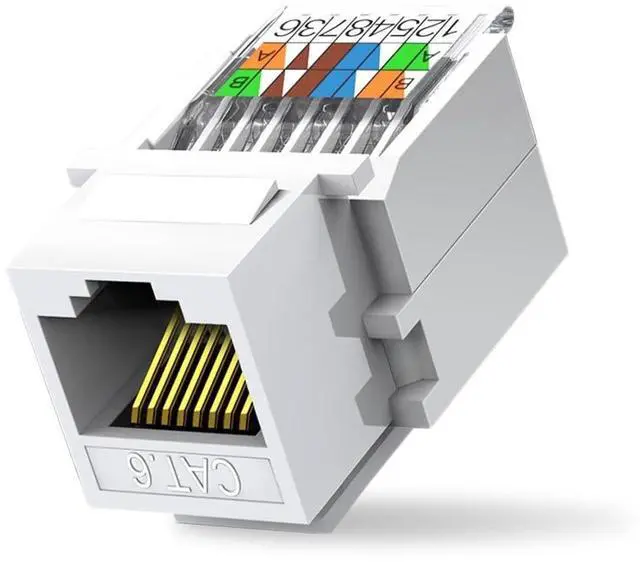 Main image of 50-Pack Cat6 Tool-Less RJ45 Keystone Jack, No Punch-Down Tool Required Module Coupler, White