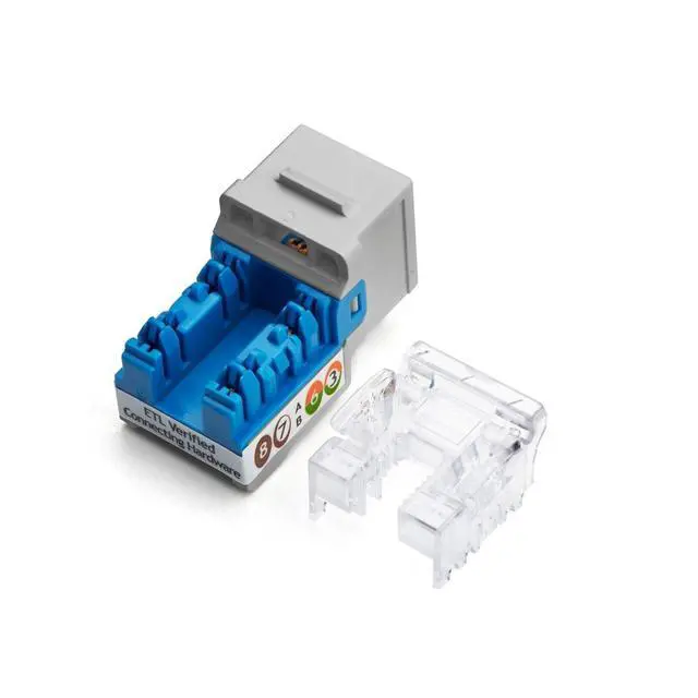 Alt view image 2 of 7 - Cat6A Unshielded (UTP) Keystone Jack, 90-Degree Punch-Down RJ45 Female Module, PoE++ 4PPoE, UL Listed & TIA Certified, Gray, 12 Pack
