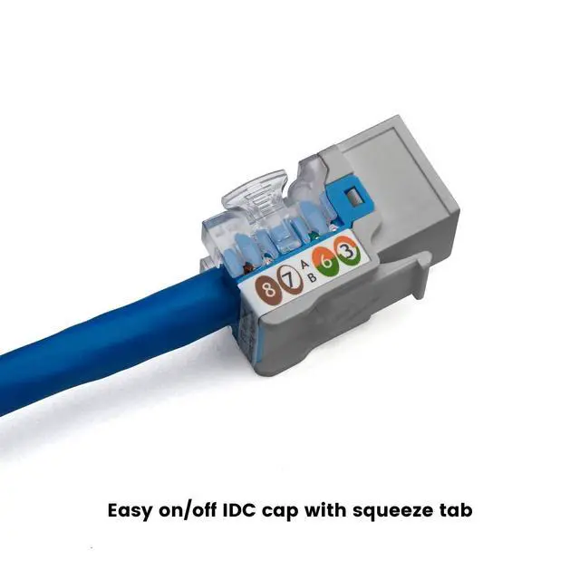 Alt view image 5 of 7 - Cat6A Unshielded (UTP) Keystone Jack, 90-Degree Punch-Down RJ45 Female Module, PoE++ 4PPoE, UL Listed & TIA Certified, Gray, 12 Pack