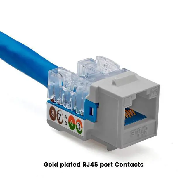 Alt view image 6 of 7 - Cat6A Unshielded (UTP) Keystone Jack, 90-Degree Punch-Down RJ45 Female Module, PoE++ 4PPoE, UL Listed & TIA Certified, Gray, 12 Pack