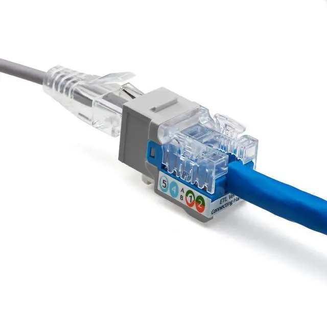 Alt view image 7 of 7 - Cat6A Unshielded (UTP) Keystone Jack, 90-Degree Punch-Down RJ45 Female Module, PoE++ 4PPoE, UL Listed & TIA Certified, Gray, 12 Pack