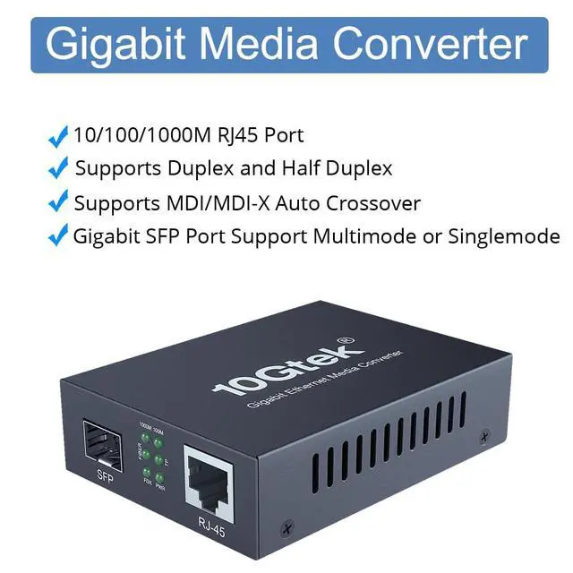Alt view image 2 of 7 - A Pair of Gigabit Multi-Mode LC Fiber Media Converter, with 2 Pcs SFP SX Modules, Fiber to Ethernet Converter, 1000Base-SX to 10/100/1000M RJ45, MMF, 850nm, up to 550m
