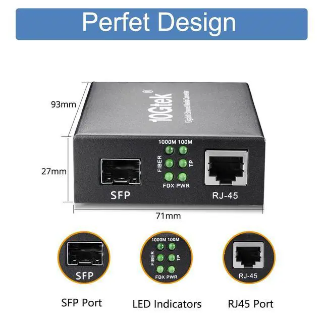 Alt view image 4 of 7 - A Pair of Gigabit Multi-Mode LC Fiber Media Converter, with 2 Pcs SFP SX Modules, Fiber to Ethernet Converter, 1000Base-SX to 10/100/1000M RJ45, MMF, 850nm, up to 550m