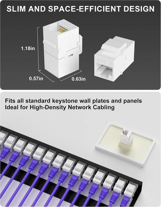 Alt view image 2 of 7 - RJ45 Cat6 Keystone Coupler, 100-Pack, White | Cat 6 Keystone Jack Ethernet Coupler Female to Female for Cat6/Cat5e/Cat5 Network Cable