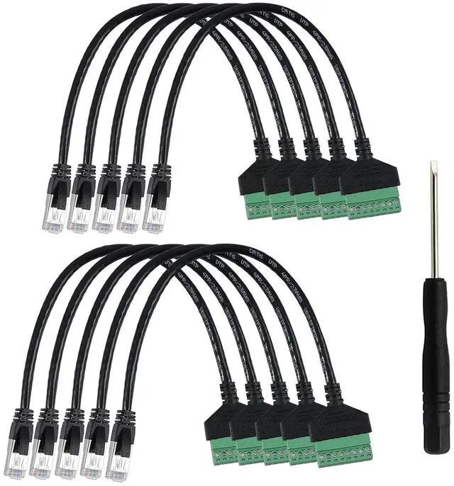 Main image of 10 Pcs RJ45 Male to 8 Pin Screw Terminal Adapter,1ft RJ45 8p8c to 8Pin Bolt Terminal Connector for Cat 5/5e/6 Ethernet Extender CCTV Digital DVR Network Adapter (Male)
