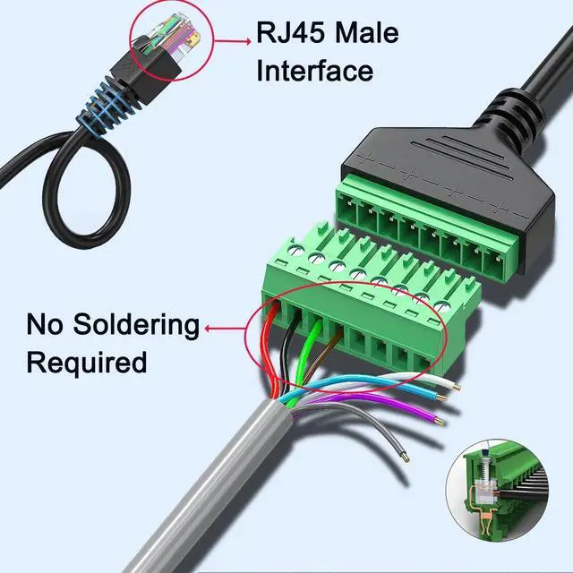 Alt view image 3 of 7 - 10 Pcs RJ45 Male to 8 Pin Screw Terminal Adapter,1ft RJ45 8p8c to 8Pin Bolt Terminal Connector for Cat 5/5e/6 Ethernet Extender CCTV Digital DVR Network Adapter (Male)