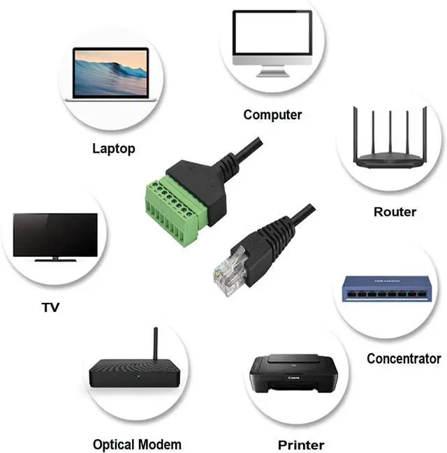 Alt view image 6 of 7 - 10 Pcs RJ45 Male to 8 Pin Screw Terminal Adapter,1ft RJ45 8p8c to 8Pin Bolt Terminal Connector for Cat 5/5e/6 Ethernet Extender CCTV Digital DVR Network Adapter (Male)