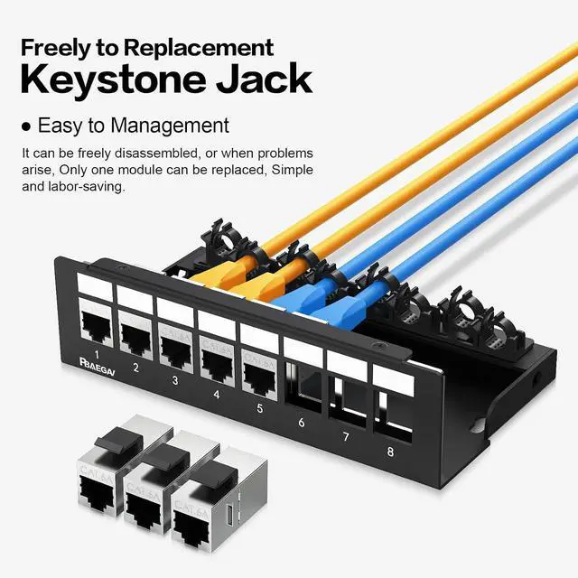 Alt view image 4 of 7 - Patch Panel 8 Port with 8pcs Cat6A Keystone JackEC Listed Shielded No Rust and Durable (1U 8Port Cat6A Keystone Jack Shielded)