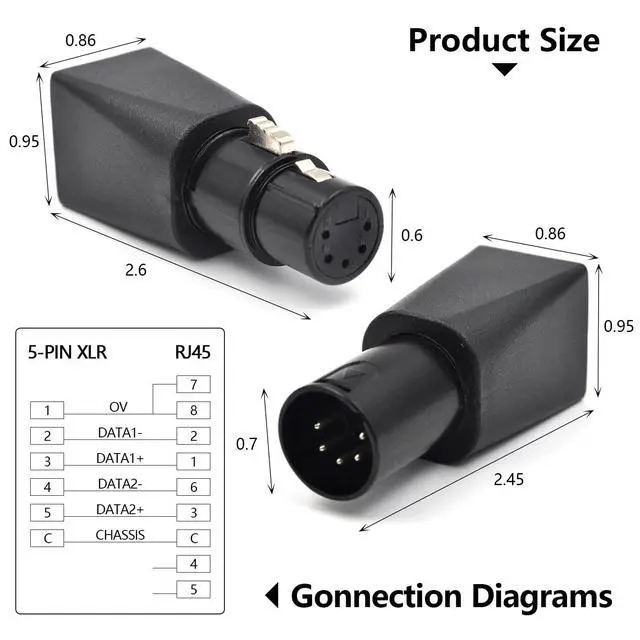 Alt view image 3 of 7 - XLR DMX to RJ45 Connector DMX to Ethernet Male Adapter Plug, 5 Pin, This Adapter can use Any CAT-5 Ethernet Cable as a DMX512 Cable,(4 Pack)