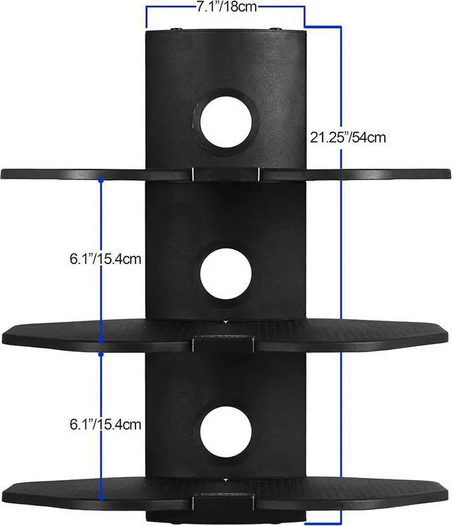 Alt view image 6 of 7 - TV Wall Mount 3 Shelf Bracket, with 15ft HDMI Cable, Three 18x16-Inch Black Components Shelves Under TV for Cable Box, Blu Ray Player, Stereo AV, AS3B