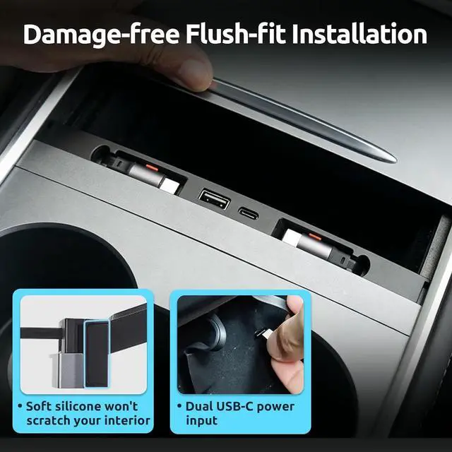 Alt view image 6 of 7 - USB Hub for Tesla Model Y/3 Center Console Charger Hub 4Port with Retractable Dual 2.6ft 27W Type-C Fast Charging Cable and USB-A & USB-C Port Accessories for 2021-2024Model Y/2021-2023Model 3