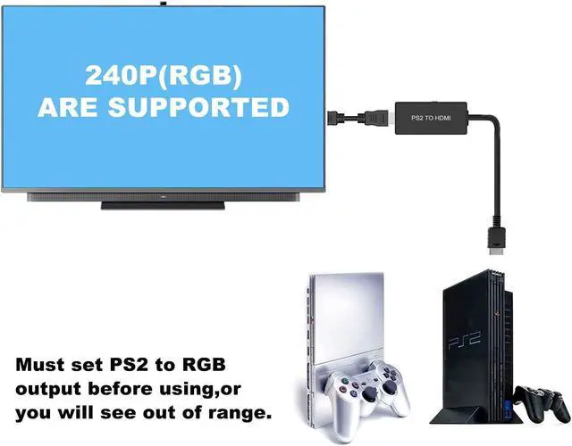 Alt view image 2 of 6 - PS2 to HDMI Converter Adapter, PS2 HDMI Video Converter with 3ft HDMI Cable for Sony PlayStation 2/ PlayStation 1