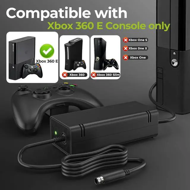 Alt view image 2 of 7 - AC Adapter for Xbox 360E Console,115W Power Supply Brick with Cord,Replacement Power Brick for Xbox 360E Console(Not Fit for Xbox360 Slim/Xbox360 Console)