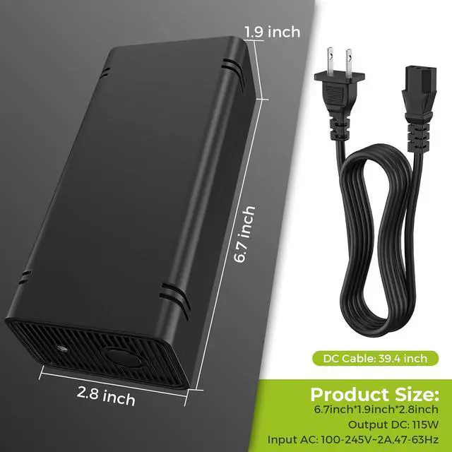 Alt view image 5 of 7 - AC Adapter for Xbox 360E Console,115W Power Supply Brick with Cord,Replacement Power Brick for Xbox 360E Console(Not Fit for Xbox360 Slim/Xbox360 Console)