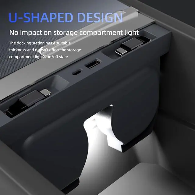 Alt view image 7 of 7 - USB Hub for Tesla Model Y Juniper Model 3 Highland Model Y L | Fits 2025-2026 Juniper 2024-2025 Highland Y L, 119W Fast Charging, Dual Retractable Type-C Cables, Sliding Cover Console Dock
