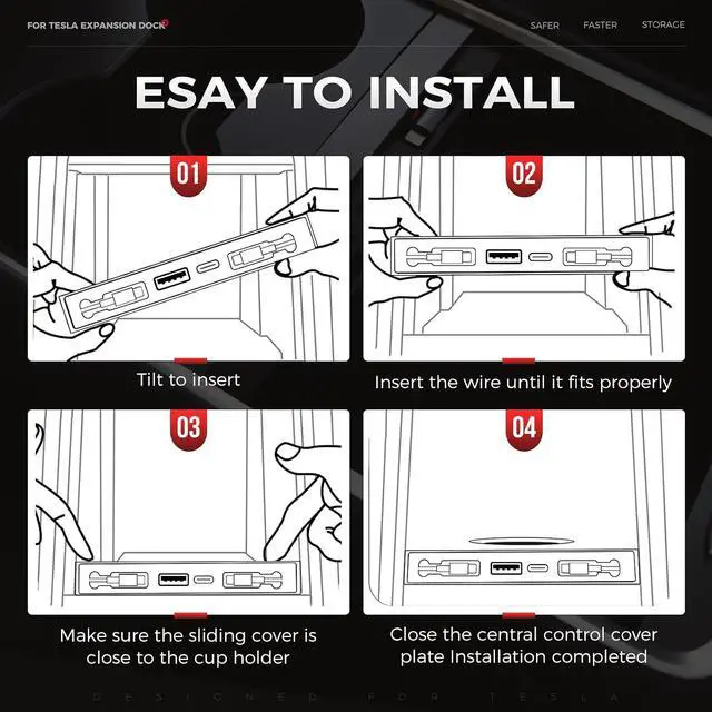 Alt view image 5 of 7 - Upgrade 65W USB Charger Hub for Tesla Model 3 Highland 2024-2025 & New Model Y Juniper 2026 Accessories 4-Port Retractable Phone Charger 2 Type-C Fast Charging Cables USB Hub Center Console