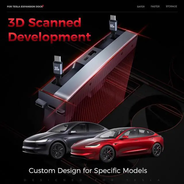 Alt view image 6 of 7 - Upgrade 65W USB Charger Hub for Tesla Model 3 Highland 2024-2025 & New Model Y Juniper 2026 Accessories 4-Port Retractable Phone Charger 2 Type-C Fast Charging Cables USB Hub Center Console