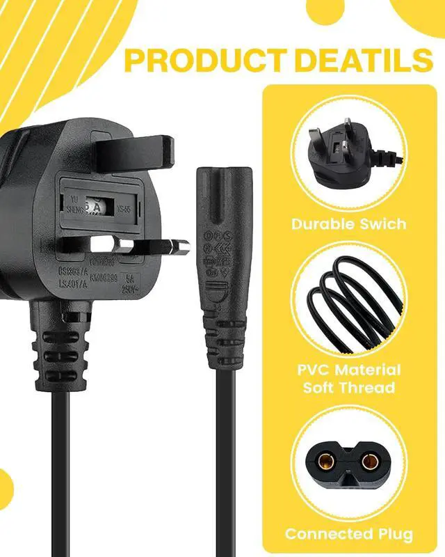 Alt view image 2 of 6 - (10-Pack) United Kingdom UK 2- Slot Printer Power Cord Cable, Non-Polarized (IEC-320-C7 to CEE 7/16) Works with TV, Printer, Chargers, PS4 Game Console and More for UK Travel - 10 Pack