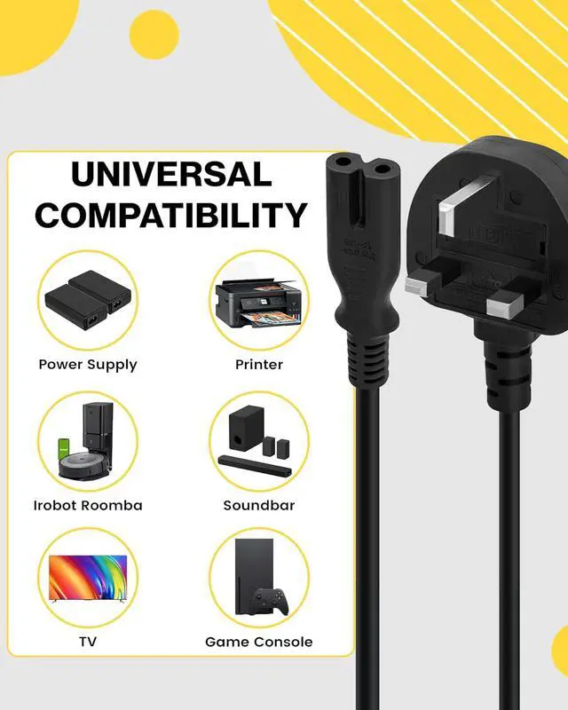 Alt view image 4 of 6 - (10-Pack) United Kingdom UK 2- Slot Printer Power Cord Cable, Non-Polarized (IEC-320-C7 to CEE 7/16) Works with TV, Printer, Chargers, PS4 Game Console and More for UK Travel - 10 Pack