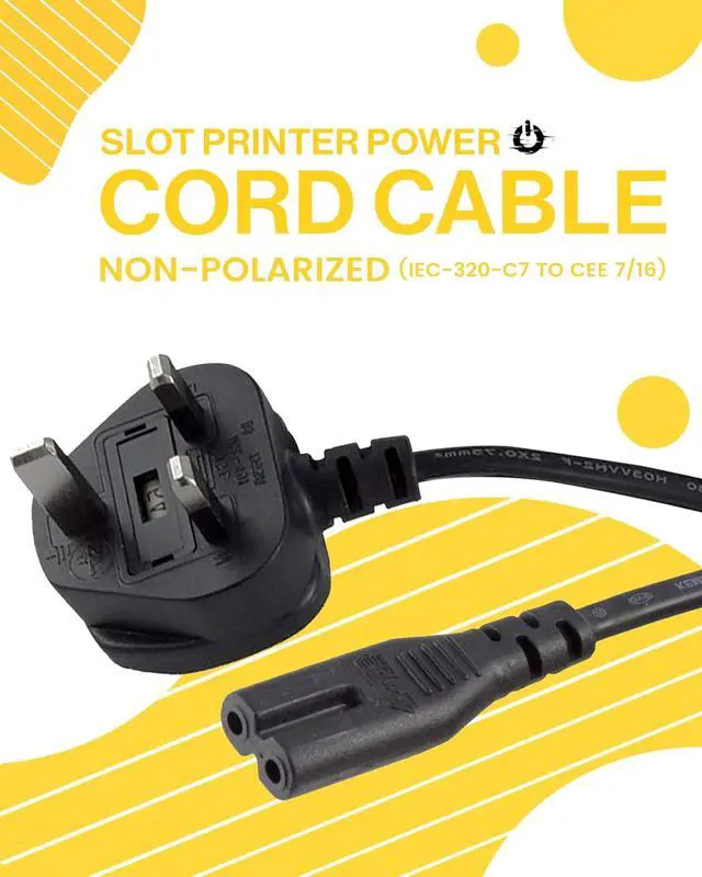 Alt view image 5 of 6 - (10-Pack) United Kingdom UK 2- Slot Printer Power Cord Cable, Non-Polarized (IEC-320-C7 to CEE 7/16) Works with TV, Printer, Chargers, PS4 Game Console and More for UK Travel - 10 Pack