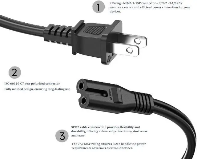 Alt view image 5 of 6 - (10 Pack) AC Power Cord for PS5 PS4 PS3 Slim - Replacement Power Cable 2 Prong - Compatible with Sony PlayStation 5, 4, Xbox Series S & Series X, Xbox One S, One X (6-Feet)