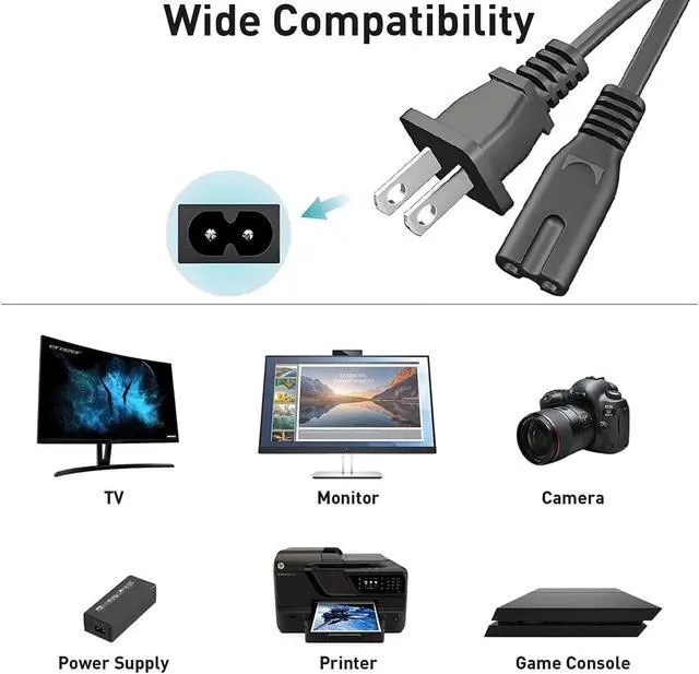 Alt view image 6 of 6 - (10 Pack) AC Power Cord for PS5 PS4 PS3 Slim - Replacement Power Cable 2 Prong - Compatible with Sony PlayStation 5, 4, Xbox Series S & Series X, Xbox One S, One X (6-Feet)