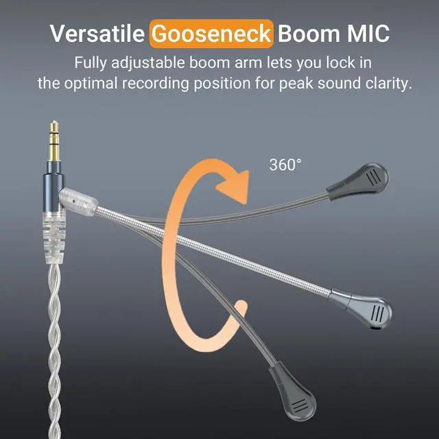 Alt view image 4 of 7 - 3.5mm Headphone Cable with Boom Mic, Mute Switch, Volume Control, Silver-Plated AUX Replacement Cord for Voice Chat, Calls, Game Consoles, WH1000-XM6/5/4, Studio Pro, Solo, More, 4 FT