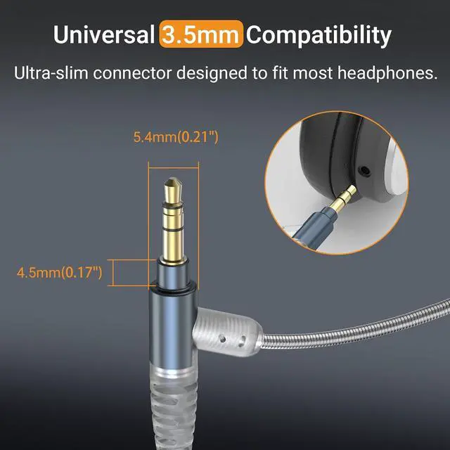 Alt view image 7 of 7 - 3.5mm Headphone Cable with Boom Mic, Mute Switch, Volume Control, Silver-Plated AUX Replacement Cord for Voice Chat, Calls, Game Consoles, WH1000-XM6/5/4, Studio Pro, Solo, More, 4 FT