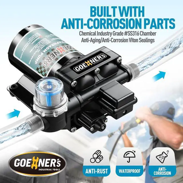 Alt view image 4 of 6 - 2026 Upgraded RV Water Pump, 12V 6.0 GPM High-Flow, Ultra-Quiet 70 PSI Self-Priming Diaphragm Pump with Adjustable Pressure Switch & Strainer for RV, Marine, Camper, Boat