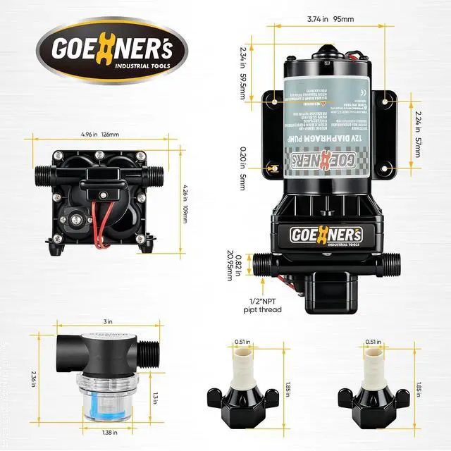 Alt view image 6 of 6 - 2026 Upgraded RV Water Pump, 12V 6.0 GPM High-Flow, Ultra-Quiet 70 PSI Self-Priming Diaphragm Pump with Adjustable Pressure Switch & Strainer for RV, Marine, Camper, Boat