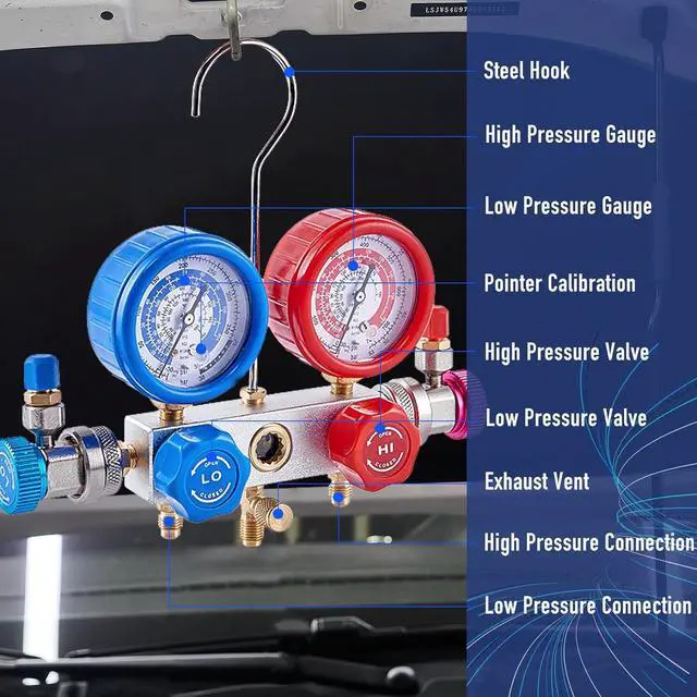 Alt view image 4 of 7 - 3.6CFM 1/4HP AC Vacuum Pump and Gauge Set, HVAC Vacuum Pump Kit for AUTO Air Conditioning System, Manifold Gauge Set for R134a R22 R410a Refrigerants - w/ R134a Can Taps and Quick Couplers