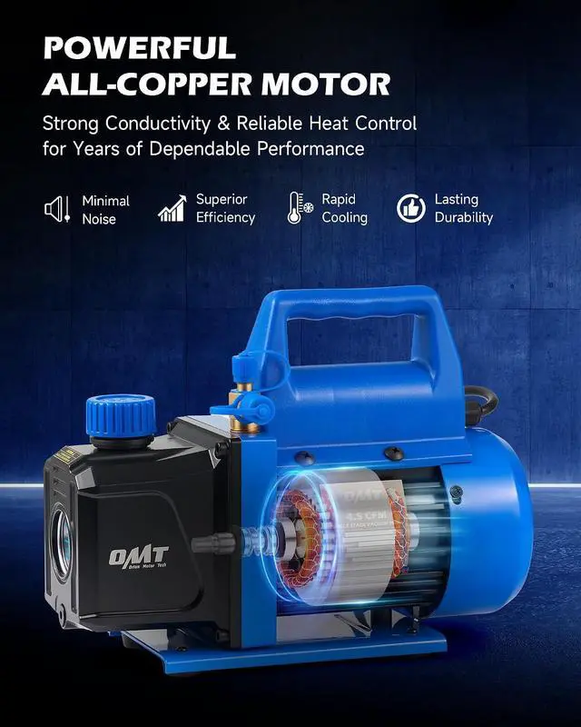 Alt view image 3 of 7 - Vacuum Pump, 4.5 cfm 1/3 hp HVAC Single Stage Vacuum Pump for R12 R22 R134a R410a R502, Auto AC Vacuum Pump Kit for Automotive Air Conditioner Resin Degassing & More, Oil Included