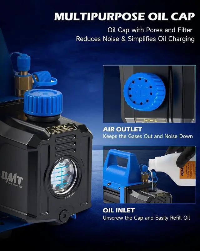 Alt view image 4 of 7 - Vacuum Pump, 4.5 cfm 1/3 hp HVAC Single Stage Vacuum Pump for R12 R22 R134a R410a R502, Auto AC Vacuum Pump Kit for Automotive Air Conditioner Resin Degassing & More, Oil Included
