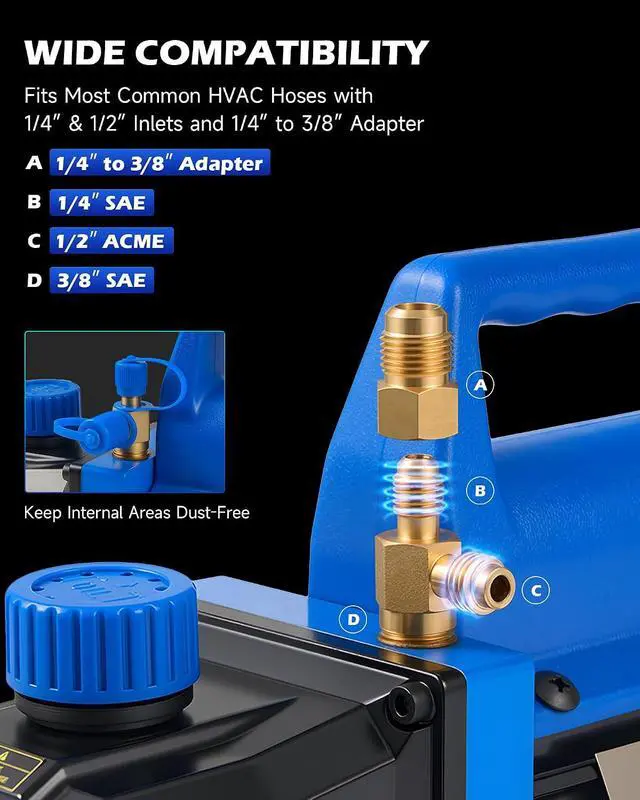 Alt view image 5 of 7 - Vacuum Pump, 4.5 cfm 1/3 hp HVAC Single Stage Vacuum Pump for R12 R22 R134a R410a R502, Auto AC Vacuum Pump Kit for Automotive Air Conditioner Resin Degassing & More, Oil Included