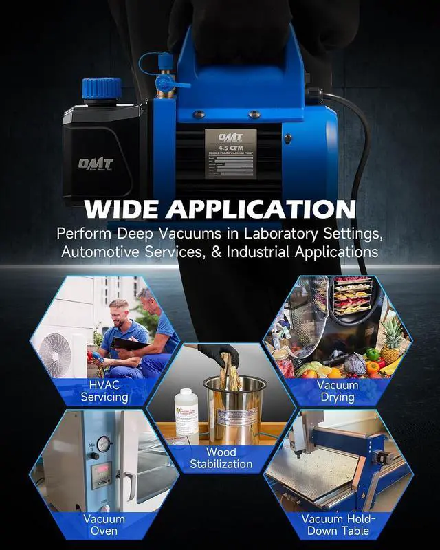 Alt view image 6 of 7 - Vacuum Pump, 4.5 cfm 1/3 hp HVAC Single Stage Vacuum Pump for R12 R22 R134a R410a R502, Auto AC Vacuum Pump Kit for Automotive Air Conditioner Resin Degassing & More, Oil Included