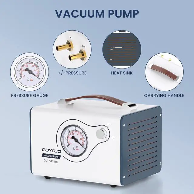 Alt view image 4 of 6 - Oilless Vacuum Pump, 15L/Min With Dual Pressure, Lab Liquid Vacuum Filtration Fractionation, Adjustment Flow Portable Quiet Diaphragm Pressure Pump Equipped 2 Rubber Hoses, For Silicone Mold And Epoxy