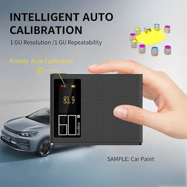 Alt view image 2 of 7 - Auto Calibration Gloss Meter 60º 0-200GU Card Sized For Auto Paint Plastic Rubber Glass Hardware Stone Floor Tile Surface Glossmeter