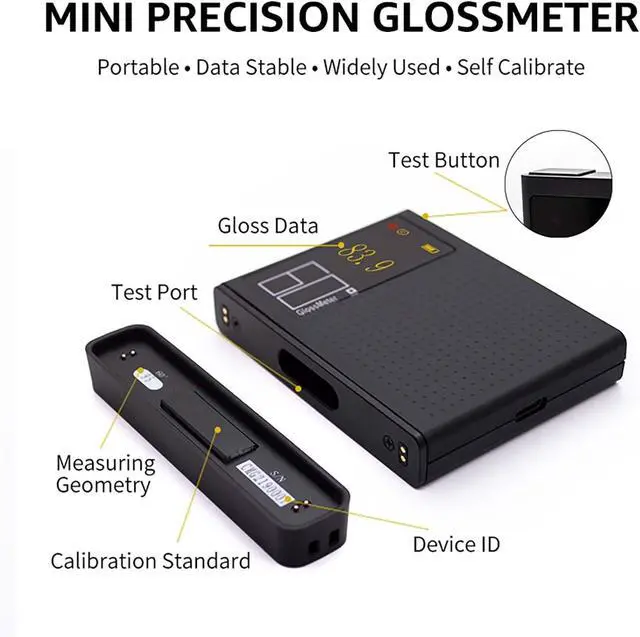 Alt view image 5 of 7 - Auto Calibration Gloss Meter 60º 0-200GU Card Sized For Auto Paint Plastic Rubber Glass Hardware Stone Floor Tile Surface Glossmeter