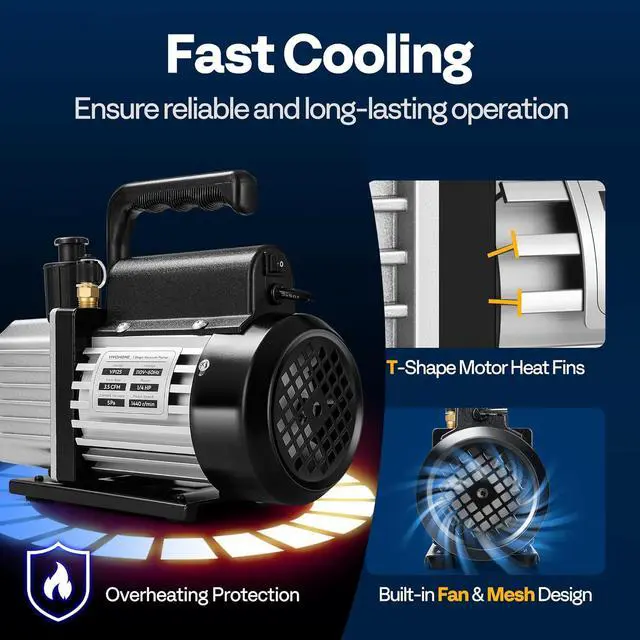 Alt view image 3 of 7 - 3.5 CFM 1/4 HP 110V Single Stage HVAC Vacuum Pump for R134a R12 R22 R502 R410a Systems, Auto AC Vacuum Pump for Air Conditioner Servicing Resin Degassing with Oil Bottle
