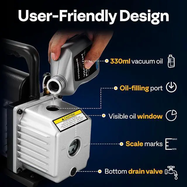 Alt view image 4 of 7 - 3.5 CFM 1/4 HP 110V Single Stage HVAC Vacuum Pump for R134a R12 R22 R502 R410a Systems, Auto AC Vacuum Pump for Air Conditioner Servicing Resin Degassing with Oil Bottle