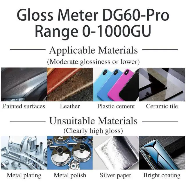 Alt view image 4 of 5 - Gloss Meter DG60-Pro,Portable Business Travel Measuring,Range 0-1200GU,Single Angle 60 °Universal GlossMeter for Various Industries