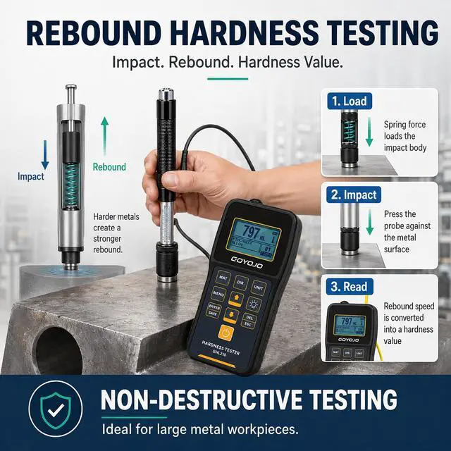 Alt view image 5 of 7 - Portable Leeb Hardness Tester -,Hardness Testing Equipment Kit with Test Block, Copper, 7-in-1 HL, HV, HB, HRC, HRB, HRA, HS