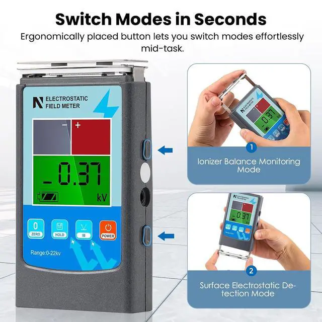 Alt view image 4 of 7 - FMX-003 Static Meter 0~20KV Electrostatic Field Meter ESD Test Meter 0~200V Ion Balance Tester for Electronics & Manufacturing & Laboratory
