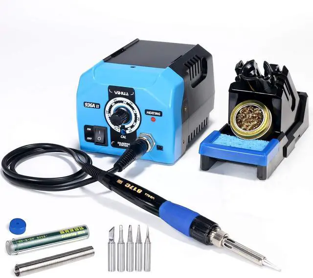Main image of 936A II Soldering Iron Station Kit, 65W with Intelligent Working Light. Easily Adjustable from 392896. With Plug-in Iron Handle, a Solder Iron Stand, Solder Wire & 5 extra Solder Tips.